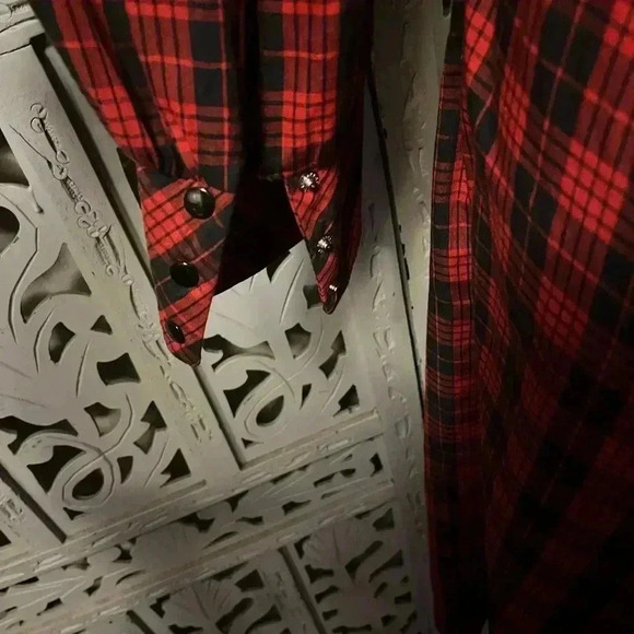 VINTAGE LESLIE FAY EXTRAORDINARY RED PLAID FIT FLARE LONG SLEEVE MIDI DRESS L - Picture 2 of 13